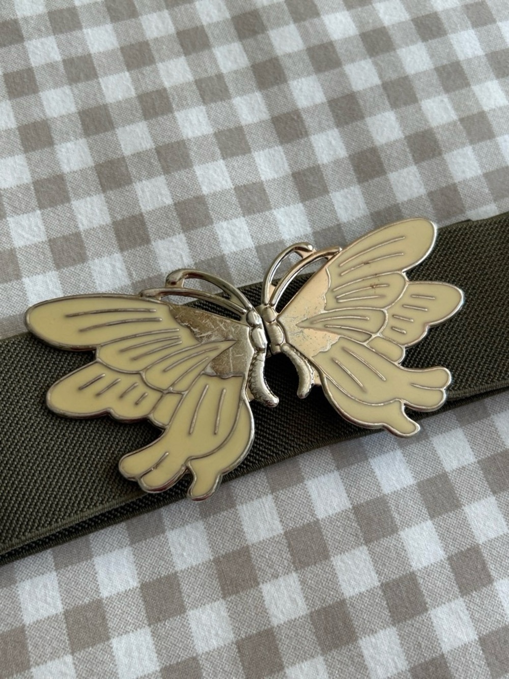 Vintage Butterfly Buckle Belt with Olive Green Elastic Band